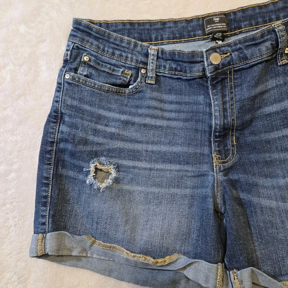 Gap Women Sexy Boyfriend Distressed Denim Shorts Blue Cuffed Size 14/32